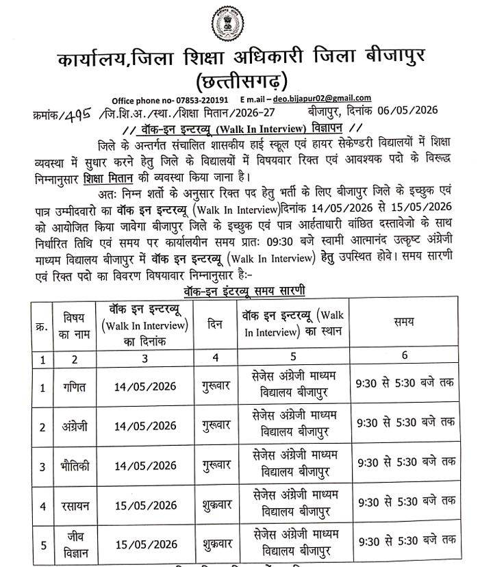 Swami Atmanand School bijapur Recruitment 2026